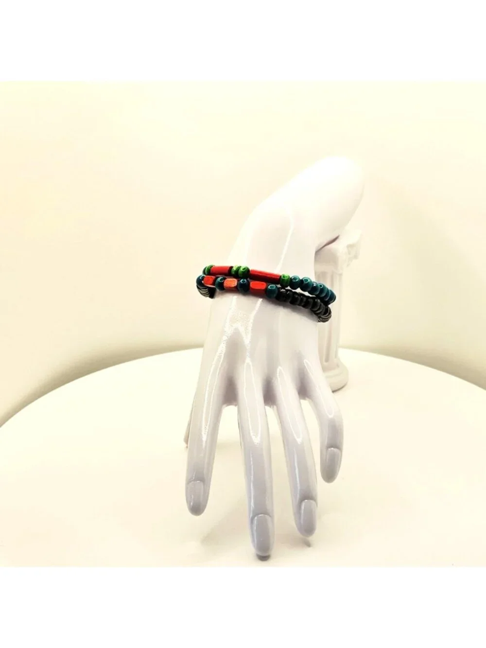 Mens Wood Bead Bracelet Stack, Tribal Boho Stretch Bracelets, Masculine Layered